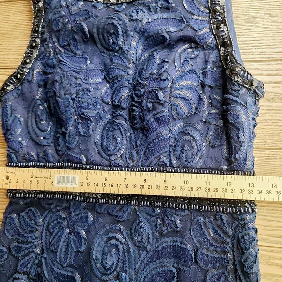 Sue Wong Evening Gown 4 Navy Blue  Beaded Embroidered Lace Boat Neck Open‎ Back - Picture 8 of 9